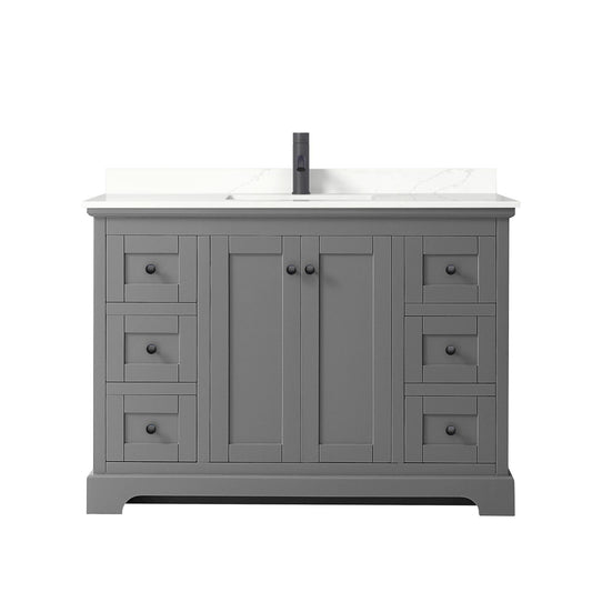 Wyndham Collection Avery 48" Single Bathroom Vanity in Dark Gray, Giotto Quartz Countertop, Undermount Square Sink (1-Hole), Matte Black Trim