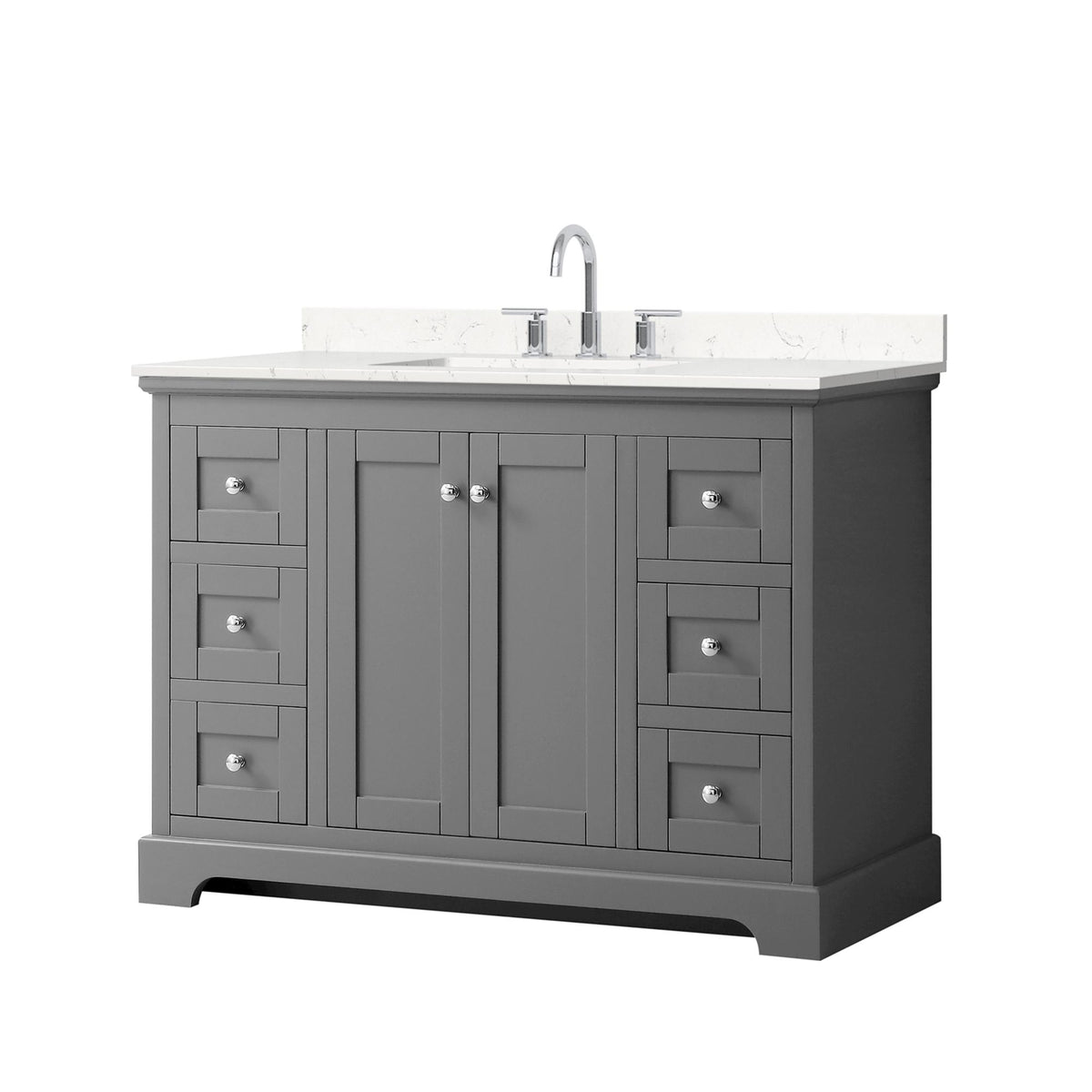 Wyndham Collection Avery 48" Single Bathroom Vanity in Dark Gray, Carrara Cultured Marble Countertop, Undermount Square Sink (3-Hole), Polished Chrome Trim