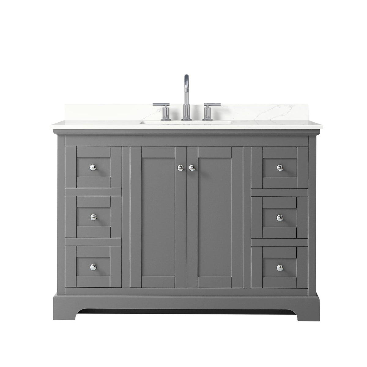Wyndham Collection Avery 48" Single Bathroom Vanity in Dark Gray, Giotto Quartz Countertop, Undermount Square Sink (3-Hole), Polished Chrome Trim