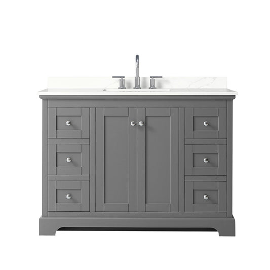 Wyndham Collection Avery 48" Single Bathroom Vanity in Dark Gray, Giotto Quartz Countertop, Undermount Square Sink (3-Hole), Polished Chrome Trim
