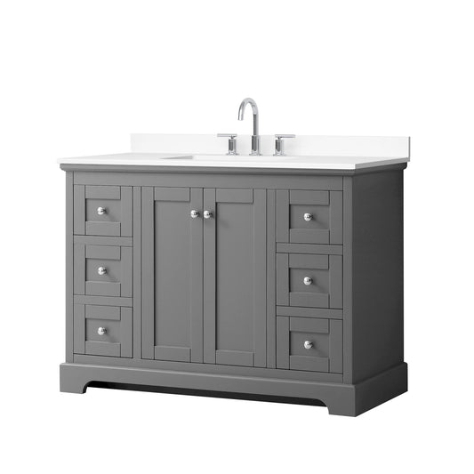 Wyndham Collection Avery 48" Single Bathroom Vanity in Dark Gray, White Cultured Marble Countertop, Undermount Square Sink (3-Hole), Polished Chrome Trim