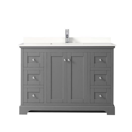 Wyndham Collection Avery 48" Single Bathroom Vanity in Dark Gray, White Quartz Countertop, Undermount Square Sink (1-Hole), Polished Chrome Trim