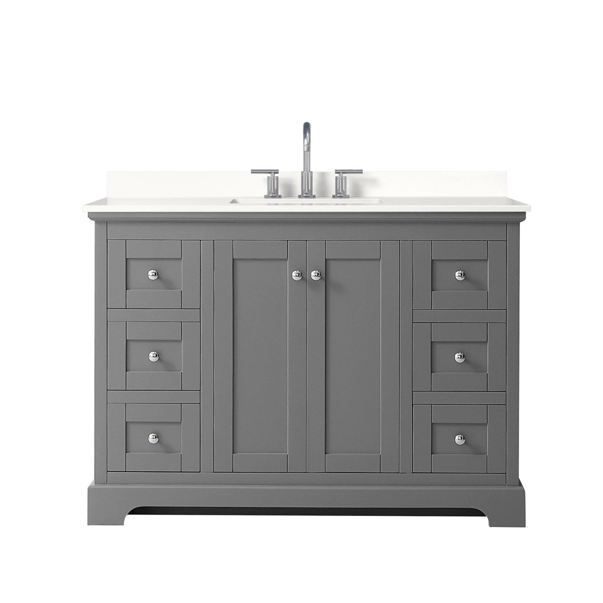 Wyndham Collection Avery 48" Single Bathroom Vanity in Dark Gray, White Quartz Countertop, Undermount Square Sink (3-Hole), Polished Chrome Trim