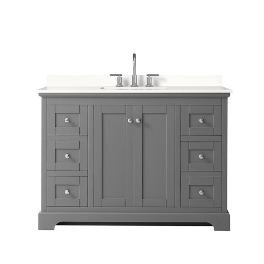 Wyndham Collection Avery 48" Single Bathroom Vanity in Dark Gray, White Quartz Countertop, Undermount Square Sink (3-Hole), Polished Chrome Trim