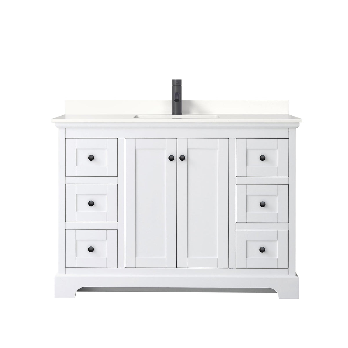 Wyndham Collection Avery 48" Single Bathroom Vanity in White, White Quartz Countertop, Undermount Square Sink (1-Hole), Matte Black Trim