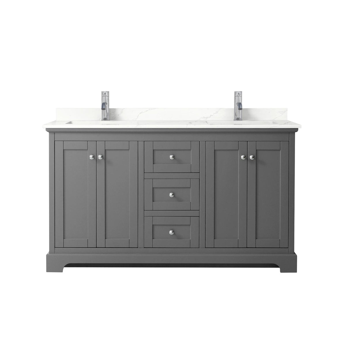 Wyndham Collection Avery 60" Double Bathroom Vanity in Dark Gray, Giotto Quartz Countertop, Undermount Square Sinks (1-Hole), Polished Chrome Trim