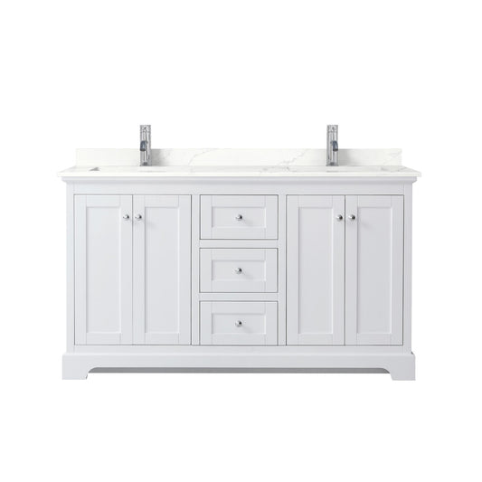 Wyndham Collection Avery 60" Double Bathroom Vanity in White, Giotto Quartz Countertop, Undermount Square Sinks (1-Hole), Polished Chrome Trim