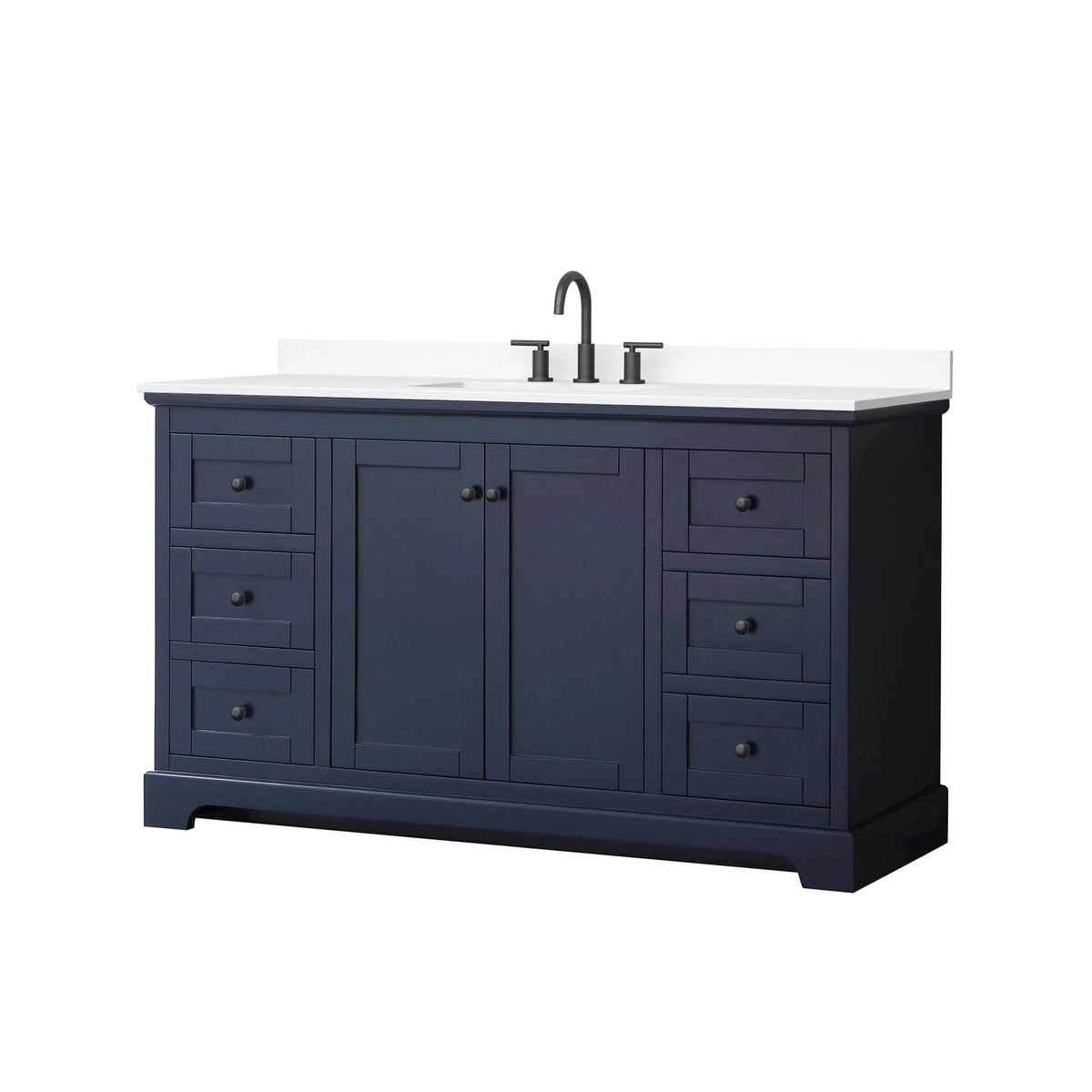 Wyndham Collection Avery 60" Single Bathroom Vanity in Dark Blue, White Cultured Marble Countertop, Undermount Square Sink (3-Hole), Matte Black Trim