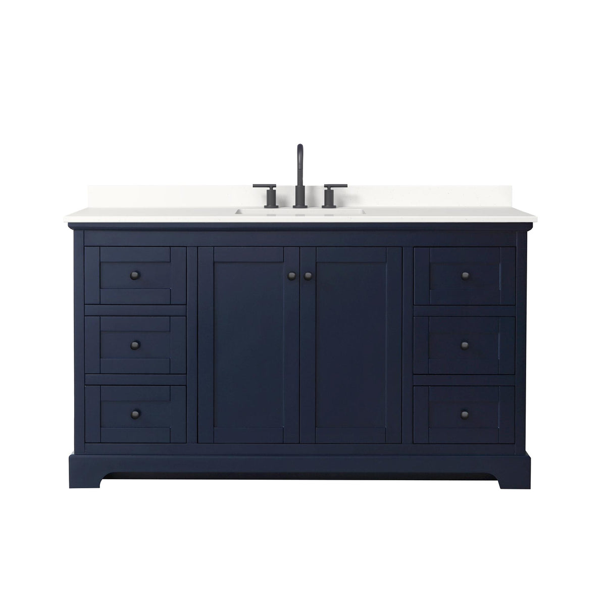 Wyndham Collection Avery 60" Single Bathroom Vanity in Dark Blue, White Quartz Countertop, Undermount Square Sink (3-Hole), Matte Black Trim