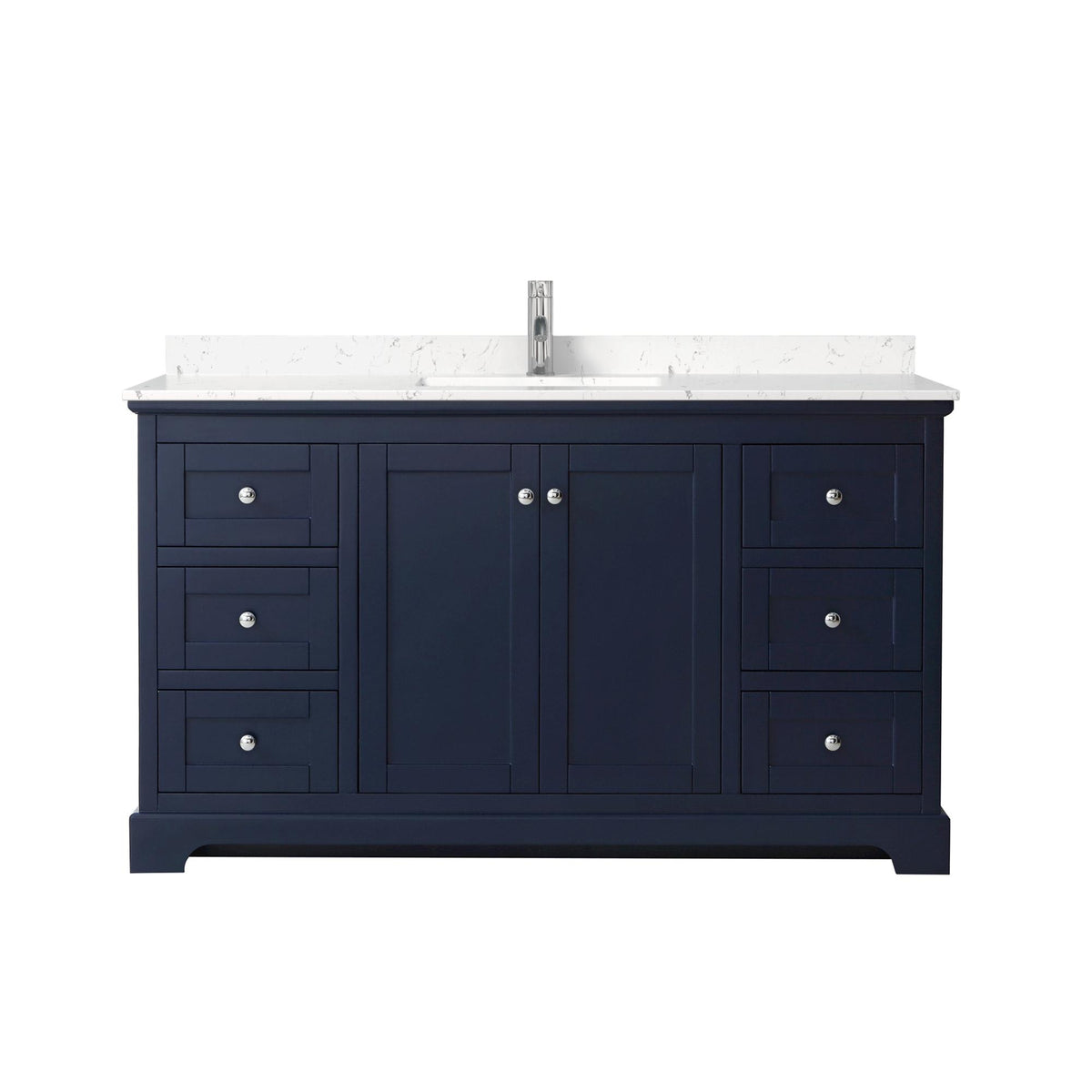 Wyndham Collection Avery 60" Single Bathroom Vanity in Dark Blue, Carrara Cultured Marble Countertop, Undermount Square Sink (1-Hole), Polished Chrome Trim