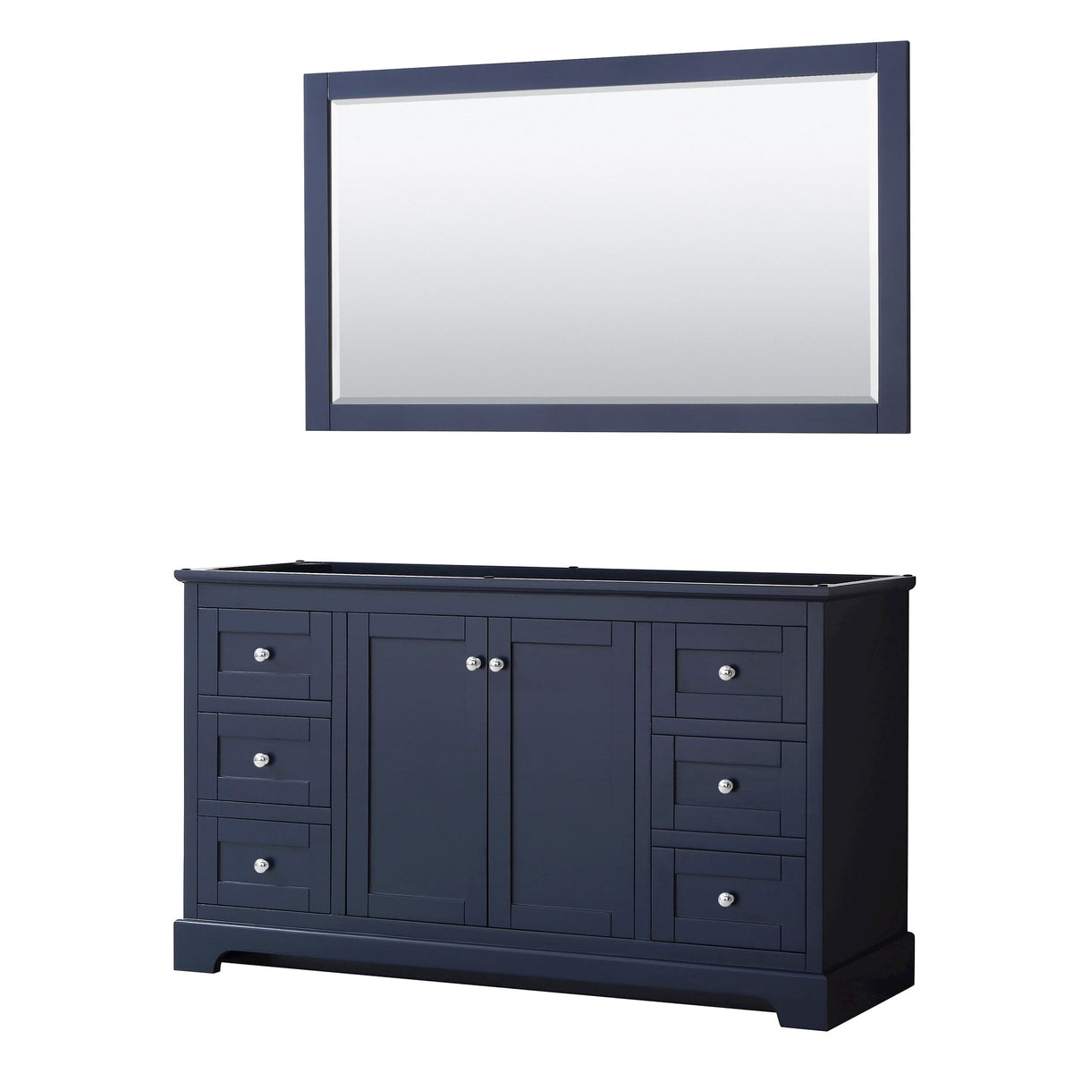 Wyndham Collection Avery 60" Single Bathroom Vanity in Dark Blue, No Countertop, No Sink, Polished Chrome Trim and 58" Mirror