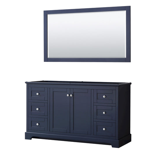 Wyndham Collection Avery 60" Single Bathroom Vanity in Dark Blue, No Countertop, No Sink, Polished Chrome Trim and 58" Mirror