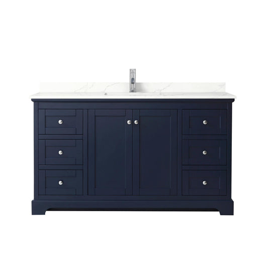 Wyndham Collection Avery 60" Single Bathroom Vanity in Dark Blue, Giotto Quartz Countertop, Undermount Square Sink (1-Hole), Polished Chrome Trim