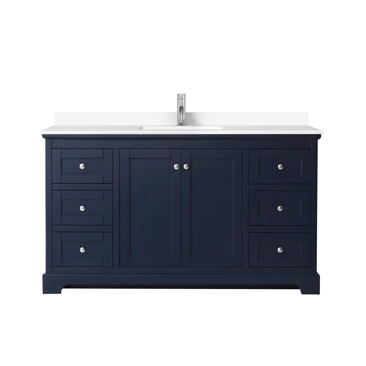 Wyndham Collection Avery 60" Single Bathroom Vanity in Dark Blue, White Cultured Marble Countertop, Undermount Square Sink (1-Hole), Polished Chrome Trim