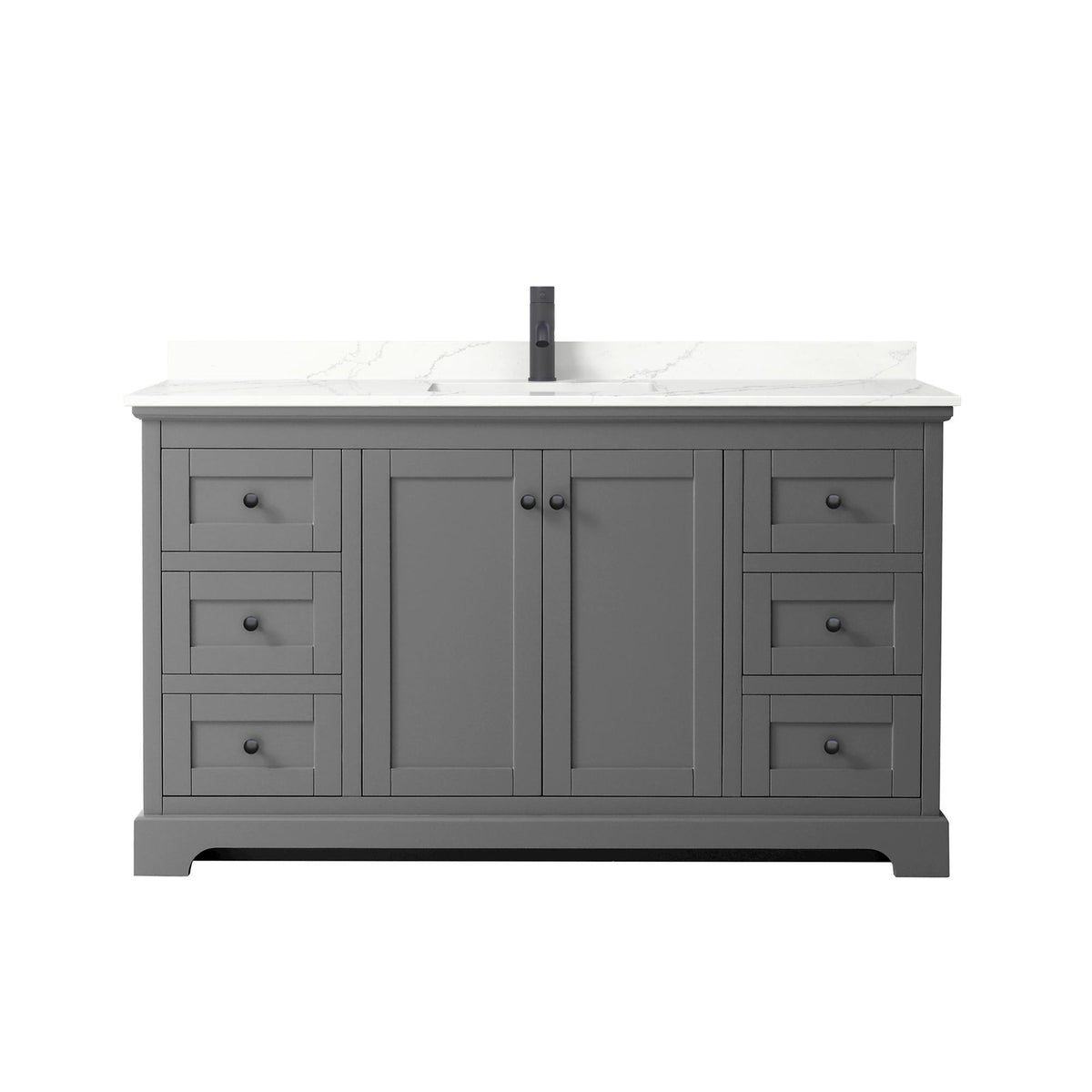 Wyndham Collection Avery 60" Single Bathroom Vanity in Dark Gray, Giotto Quartz Countertop, Undermount Square Sink (1-Hole), Matte Black Trim