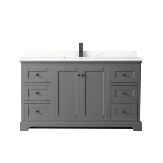 Wyndham Collection Avery 60" Single Bathroom Vanity in Dark Gray, Giotto Quartz Countertop, Undermount Square Sink (1-Hole), Matte Black Trim