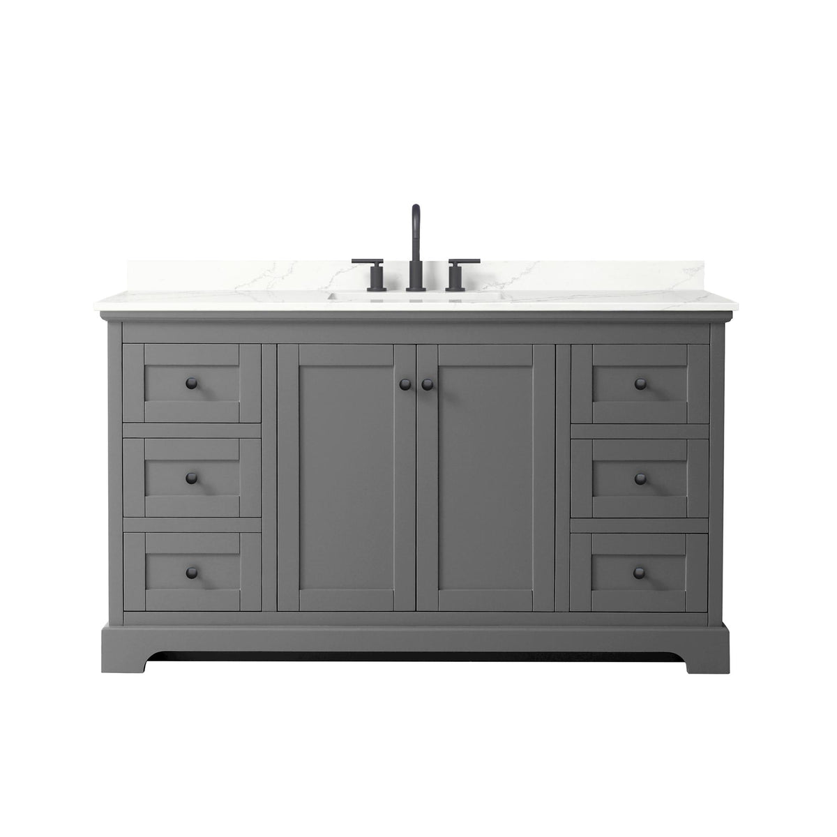 Wyndham Collection Avery 60" Single Bathroom Vanity in Dark Gray, Giotto Quartz Countertop, Undermount Square Sink (3-Hole), Matte Black Trim