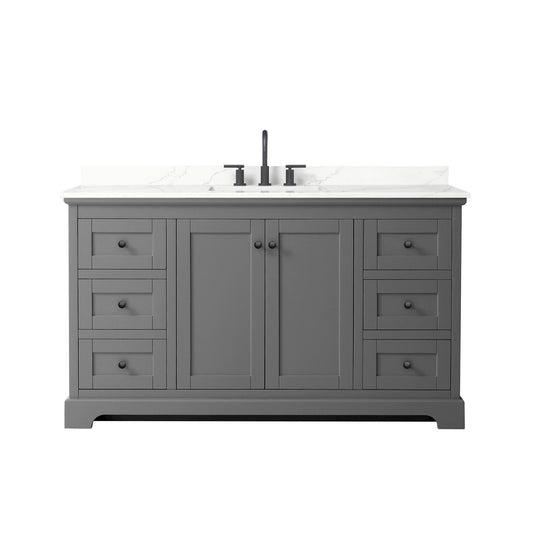 Wyndham Collection Avery 60" Single Bathroom Vanity in Dark Gray, Giotto Quartz Countertop, Undermount Square Sink (3-Hole), Matte Black Trim