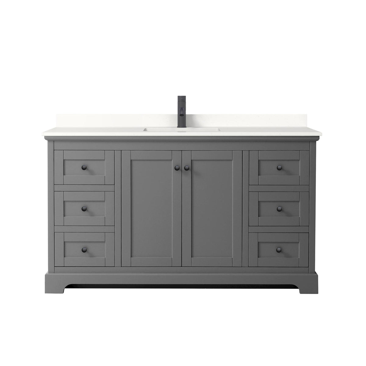 Wyndham Collection Avery 60" Single Bathroom Vanity in Dark Gray, White Quartz Countertop, Undermount Square Sink (1-Hole), Matte Black Trim