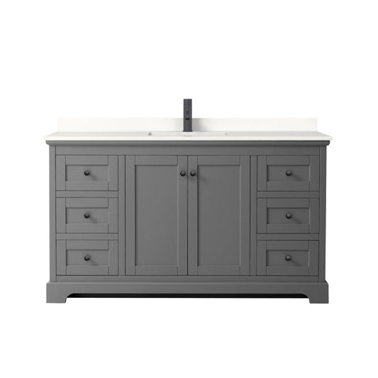 Wyndham Collection Avery 60" Single Bathroom Vanity in Dark Gray, White Quartz Countertop, Undermount Square Sink (1-Hole), Matte Black Trim