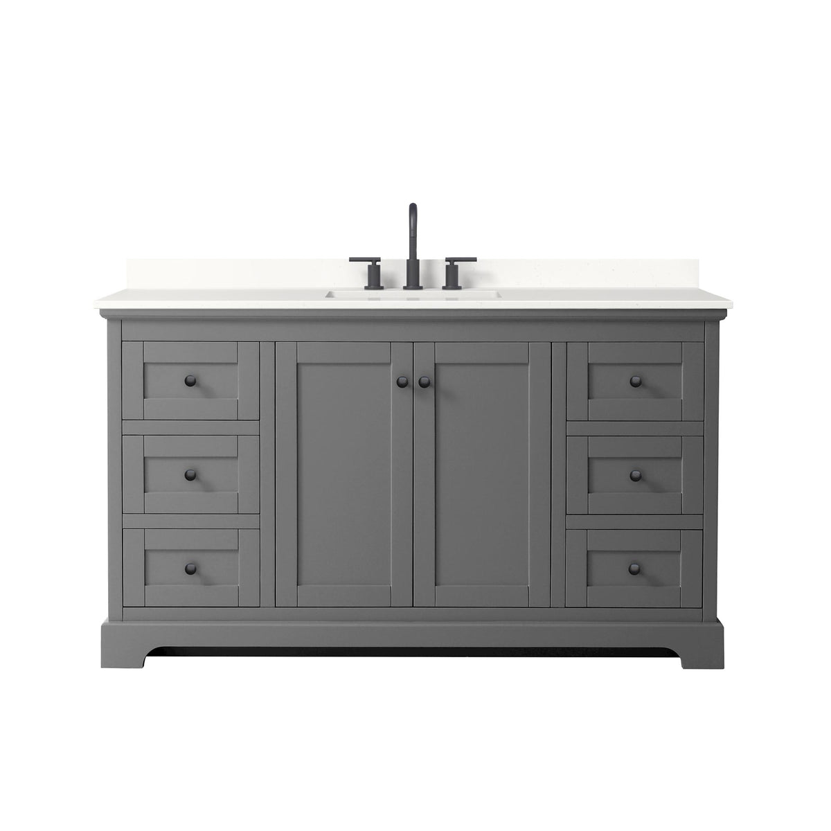 Wyndham Collection Avery 60" Single Bathroom Vanity in Dark Gray, White Quartz Countertop, Undermount Square Sink (3-Hole), Matte Black Trim