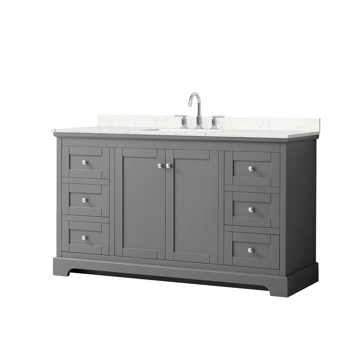 Wyndham Collection Avery 60" Single Bathroom Vanity in Dark Gray, Carrara Cultured Marble Countertop, Undermount Square Sink (3-Hole), Polished Chrome Trim