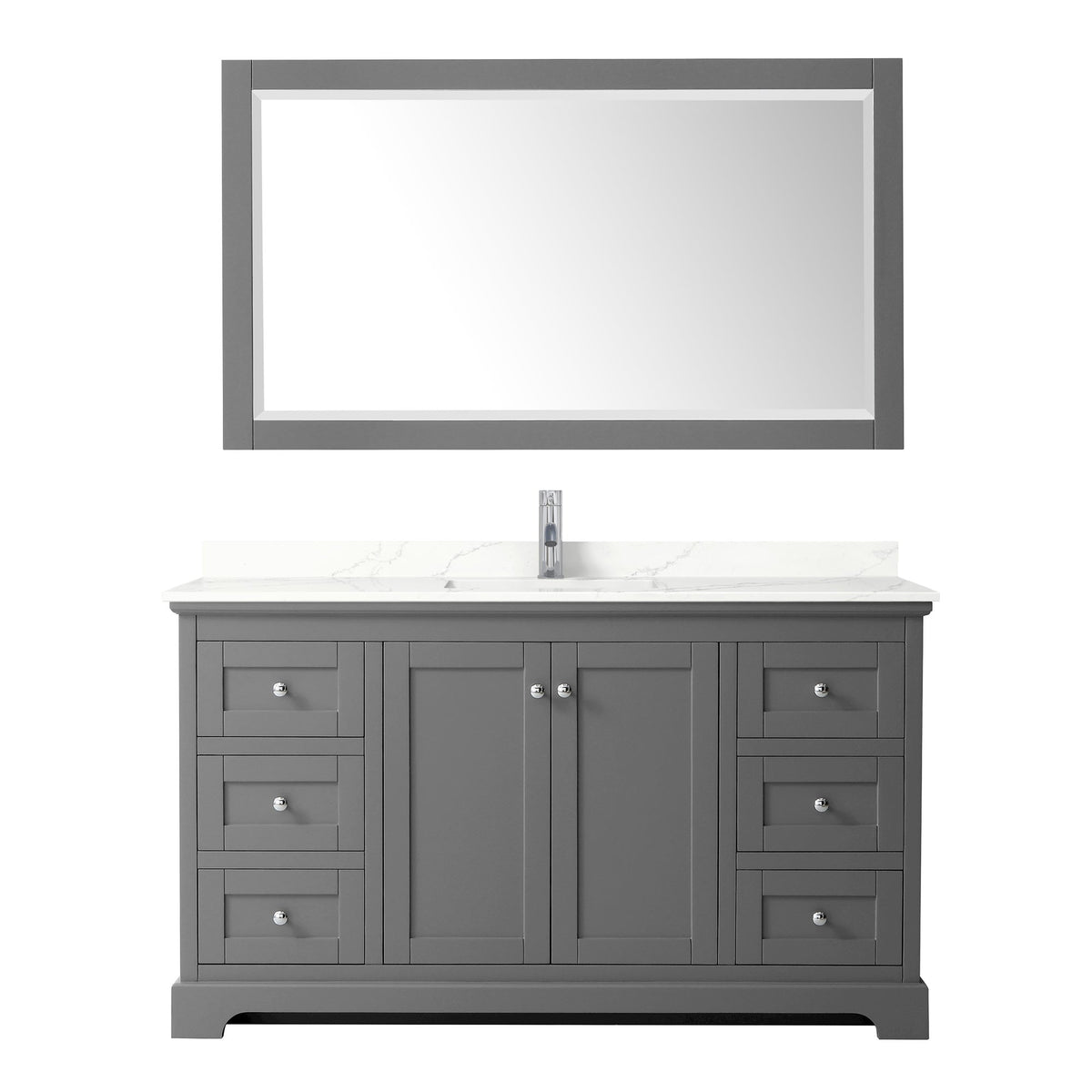 Wyndham Collection Avery 60" Single Bathroom Vanity in Dark Gray, Giotto Quartz Countertop, Undermount Square Sink (1-Hole), Polished Chrome Trim and 58" Mirror