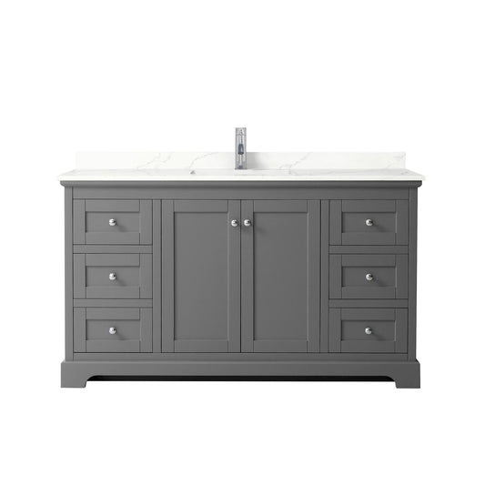 Wyndham Collection Avery 60" Single Bathroom Vanity in Dark Gray, Giotto Quartz Countertop, Undermount Square Sink (1-Hole), Polished Chrome Trim