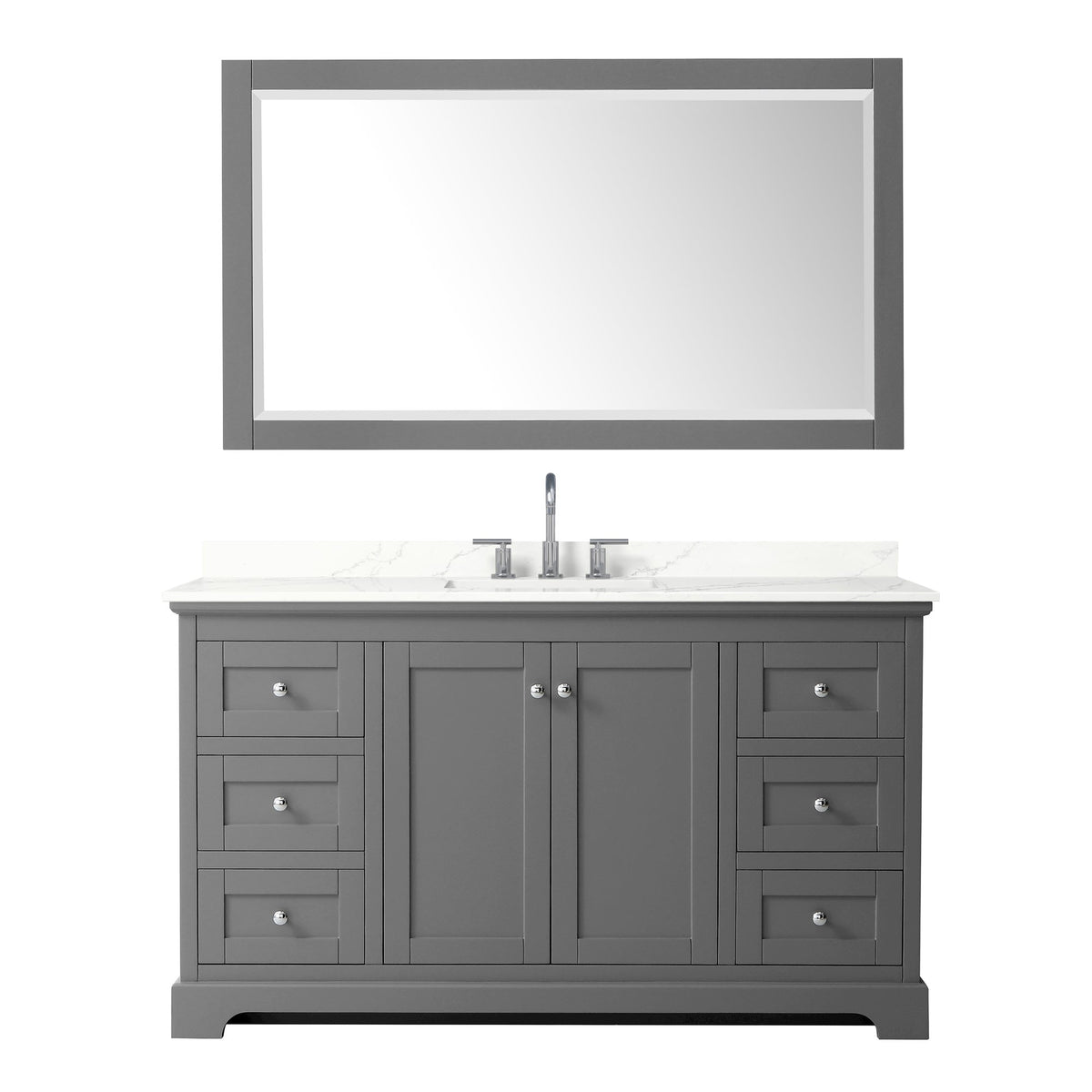 Wyndham Collection Avery 60" Single Bathroom Vanity in Dark Gray, Giotto Quartz Countertop, Undermount Square Sink (3-Hole), Polished Chrome Trim and 58" Mirror
