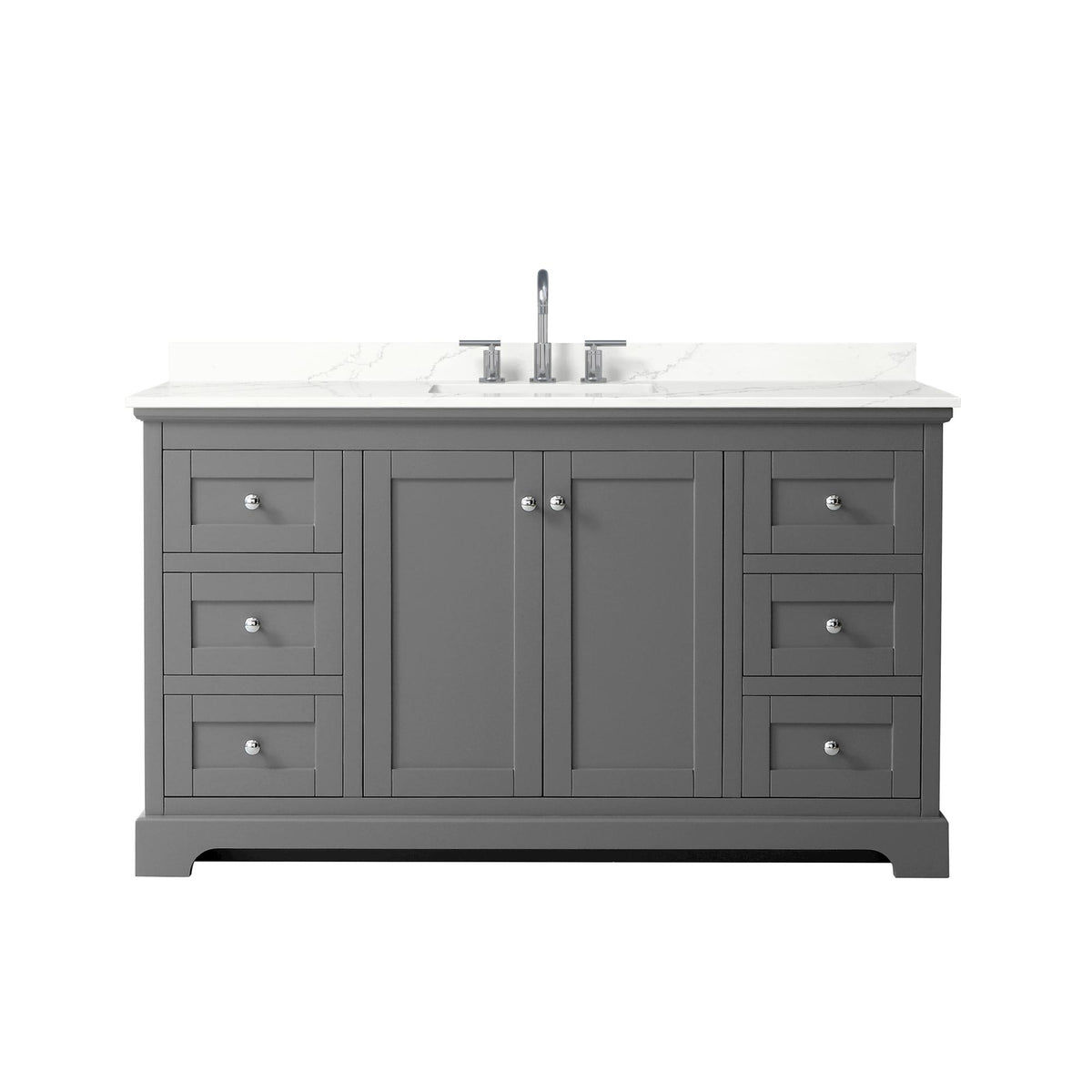 Wyndham Collection Avery 60" Single Bathroom Vanity in Dark Gray, Giotto Quartz Countertop, Undermount Square Sink (3-Hole), Polished Chrome Trim