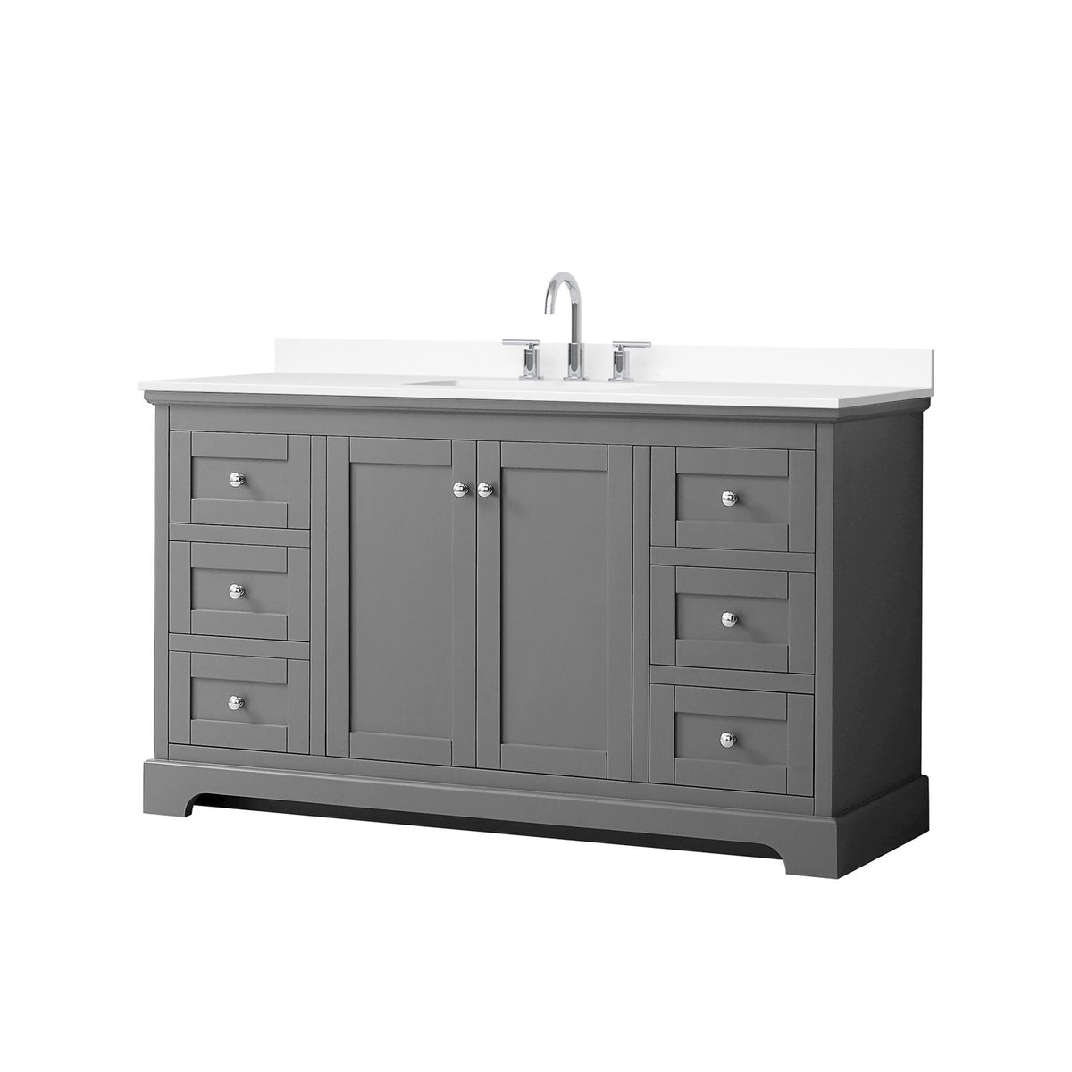 Wyndham Collection Avery 60" Single Bathroom Vanity in Dark Gray, White Cultured Marble Countertop, Undermount Square Sink (3-Hole), Polished Chrome Trim