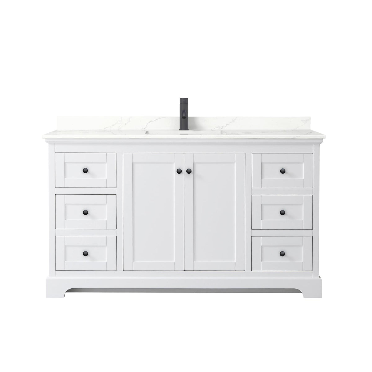 Wyndham Collection Avery 60" Single Bathroom Vanity in White, Giotto Quartz Countertop, Undermount Square Sink (1-Hole), Matte Black Trim