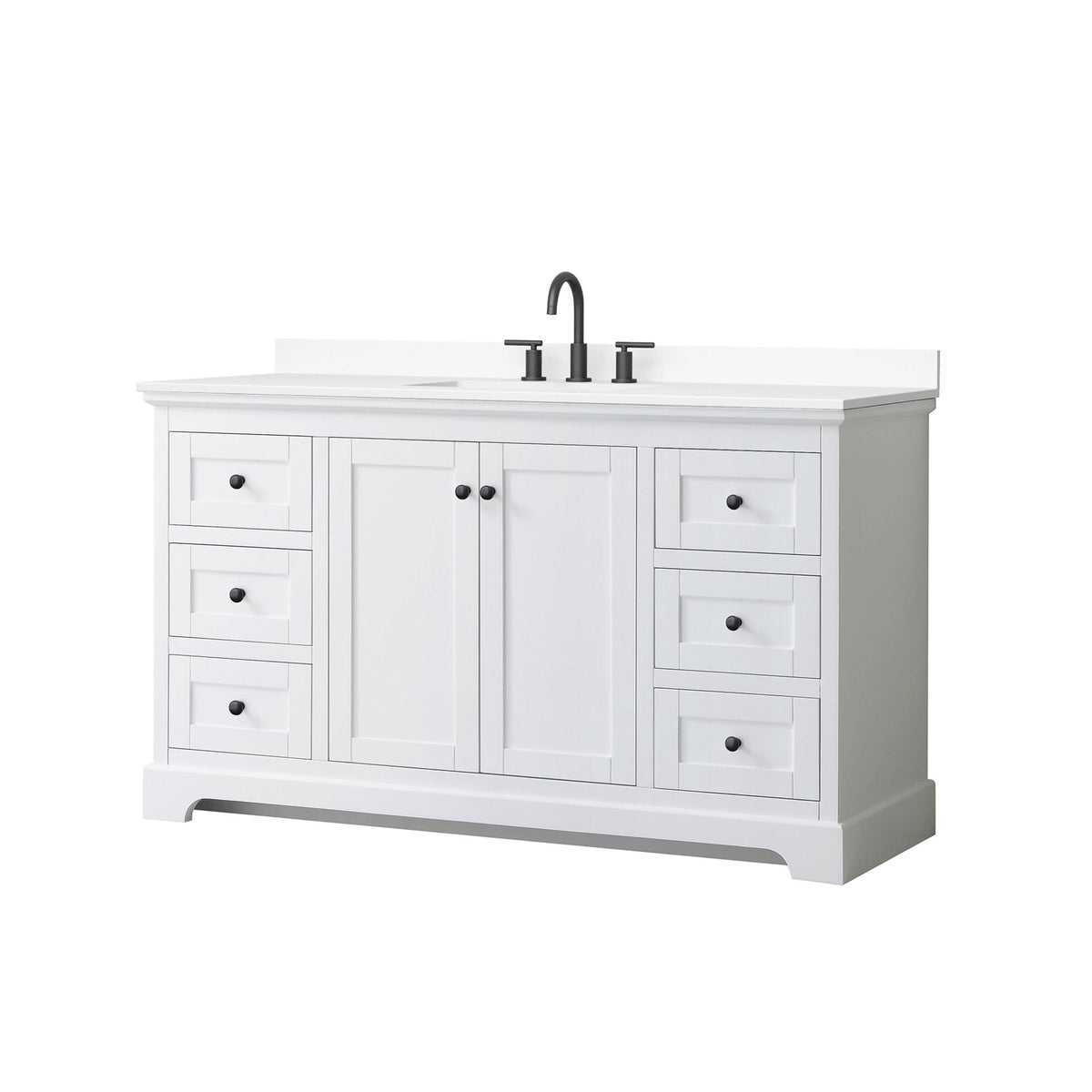 Wyndham Collection Avery 60" Single Bathroom Vanity in White, White Cultured Marble Countertop, Undermount Square Sink (3-Hole), Matte Black Trim