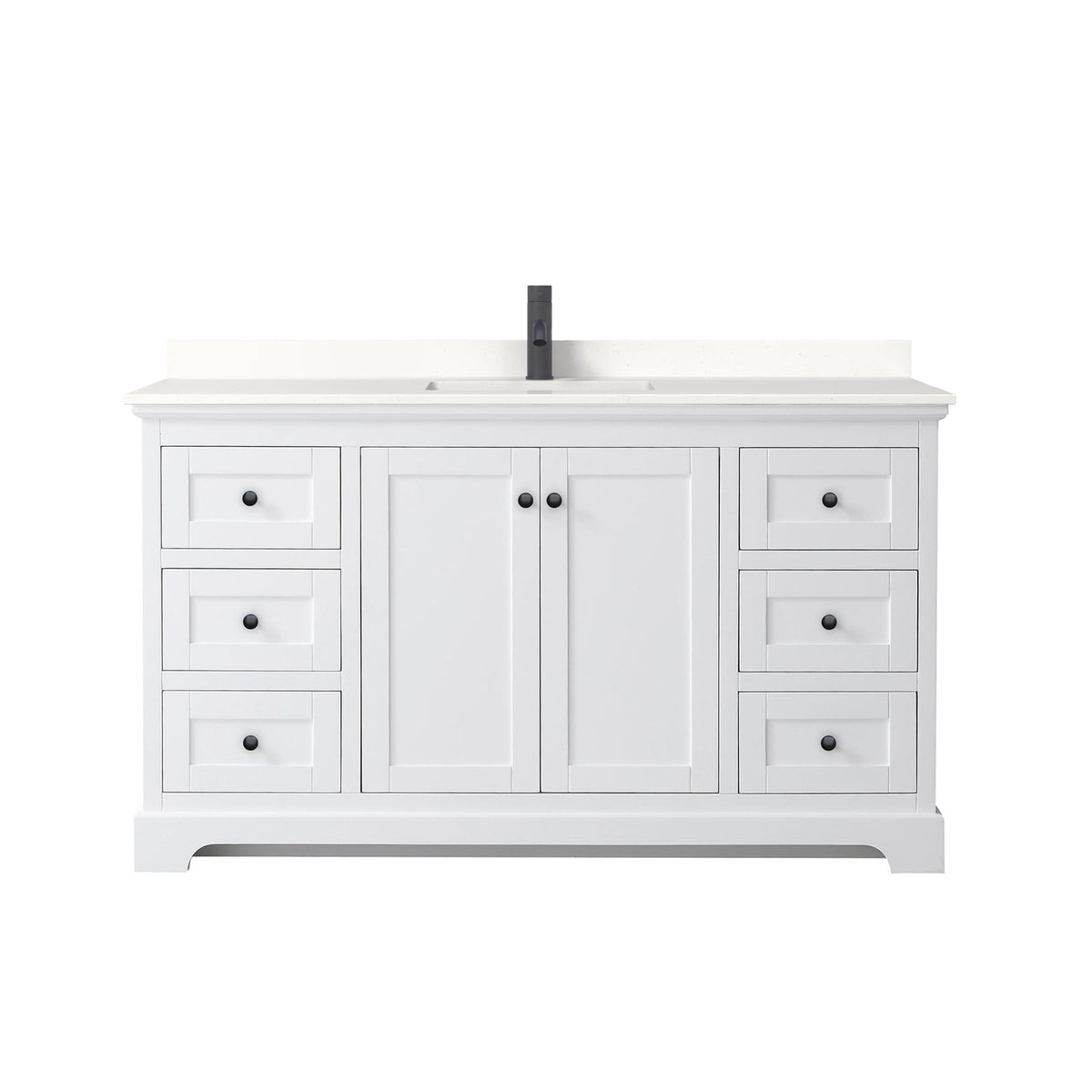 Wyndham Collection Avery 60" Single Bathroom Vanity in White, White Quartz Countertop, Undermount Square Sink (1-Hole), Matte Black Trim