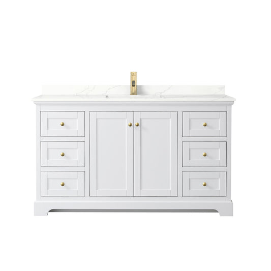 Wyndham Collection Avery 60" Single Bathroom Vanity in White, Giotto Quartz Countertop, Undermount Square Sink (1-Hole), Brushed Gold Trim