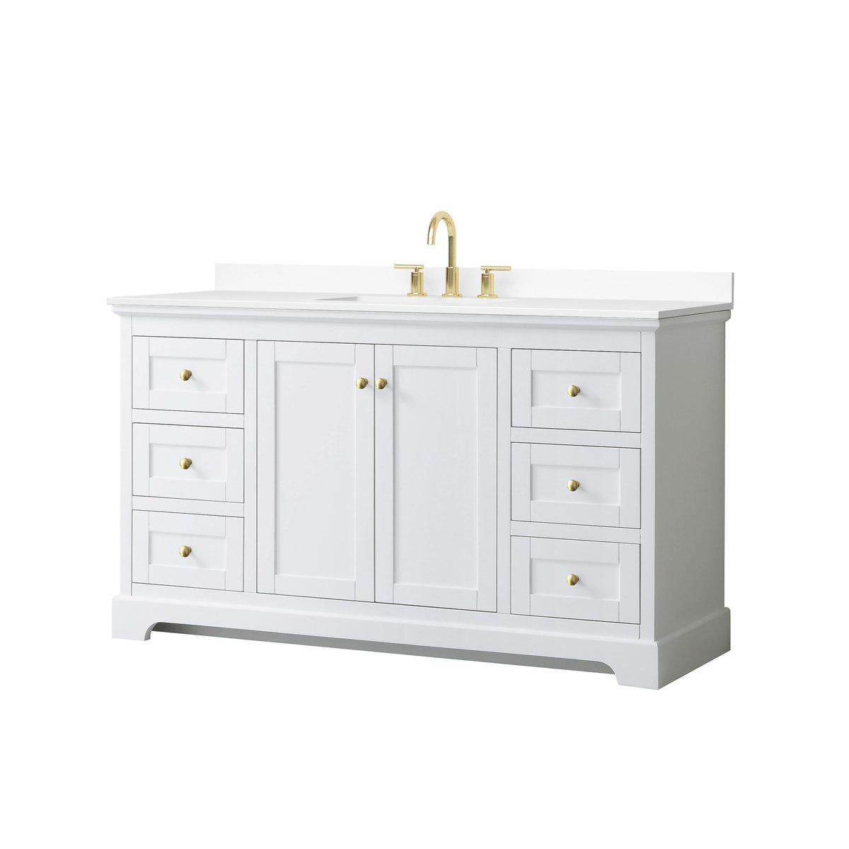 Wyndham Collection Avery 60" Single Bathroom Vanity in White, White Cultured Marble Countertop, Undermount Square Sink (3-Hole), Brushed Gold Trim