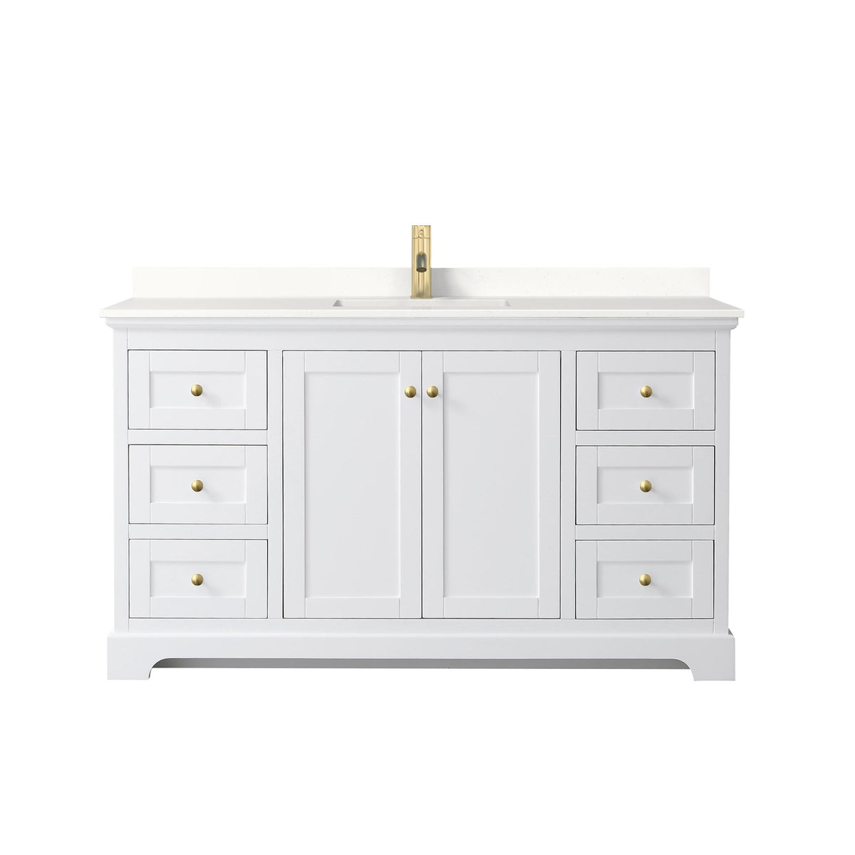 Wyndham Collection Avery 60" Single Bathroom Vanity in White, White Quartz Countertop, Undermount Square Sink (1-Hole), Brushed Gold Trim
