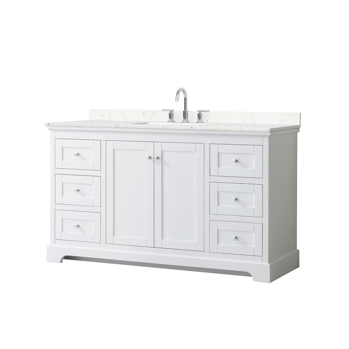 Wyndham Collection Avery 60" Single Bathroom Vanity in White, Carrara Cultured Marble Countertop, Undermount Square Sink (3-Hole), Polished Chrome Trim