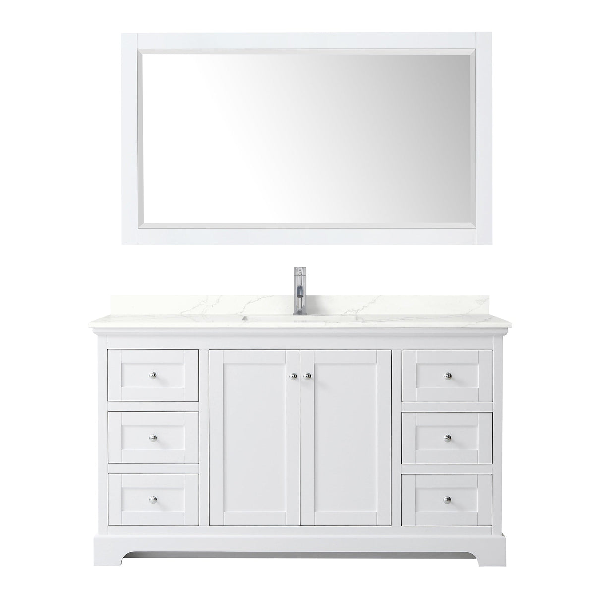 Wyndham Collection Avery 60" Single Bathroom Vanity in White, Giotto Quartz Countertop, Undermount Square Sink (1-Hole), Polished Chrome Trim and 58" Mirror