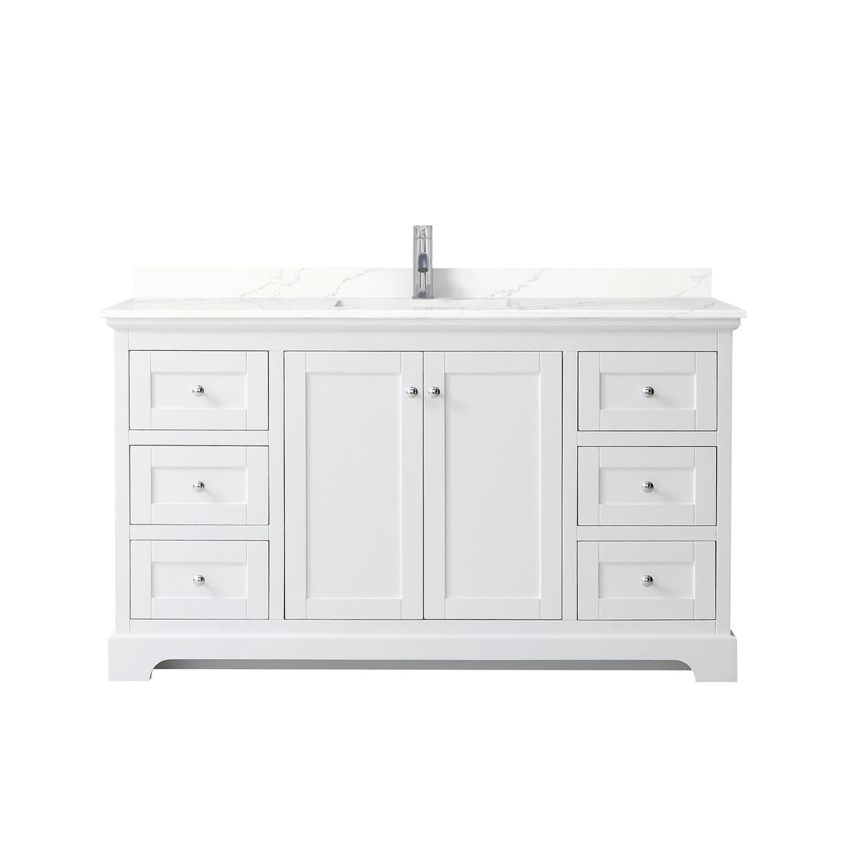 Wyndham Collection Avery 60" Single Bathroom Vanity in White, Giotto Quartz Countertop, Undermount Square Sink (1-Hole), Polished Chrome Trim