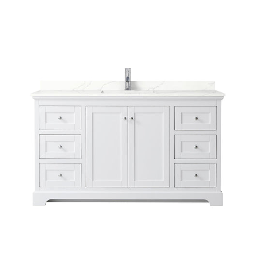 Wyndham Collection Avery 60" Single Bathroom Vanity in White, Giotto Quartz Countertop, Undermount Square Sink (1-Hole), Polished Chrome Trim