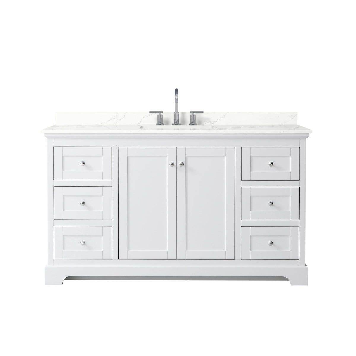 Wyndham Collection Avery 60" Single Bathroom Vanity in White, Giotto Quartz Countertop, Undermount Square Sink (3-Hole), Polished Chrome Trim