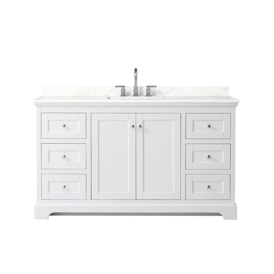 Wyndham Collection Avery 60" Single Bathroom Vanity in White, Giotto Quartz Countertop, Undermount Square Sink (3-Hole), Polished Chrome Trim