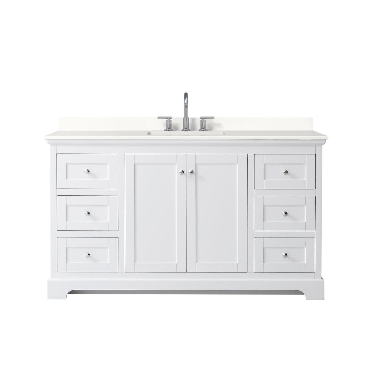 Wyndham Collection Avery 60" Single Bathroom Vanity in White, White Quartz Countertop, Undermount Square Sink (3-Hole), Polished Chrome Trim