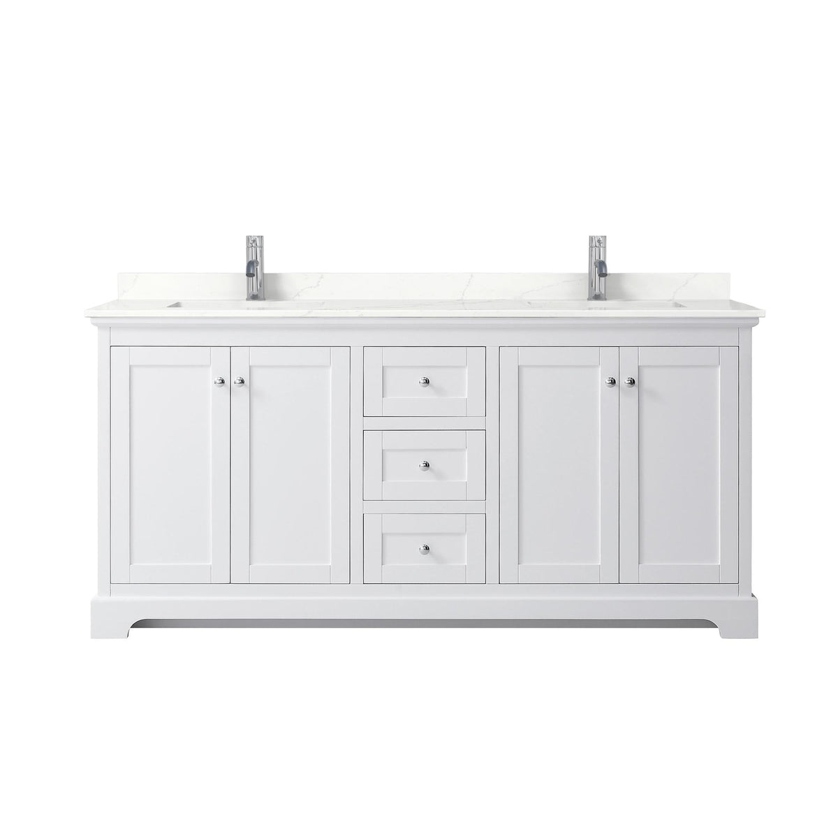 Wyndham Collection Avery 72" Double Bathroom Vanity in White, Giotto Quartz Countertop, Undermount Square Sinks (1-Hole), Polished Chrome Trim