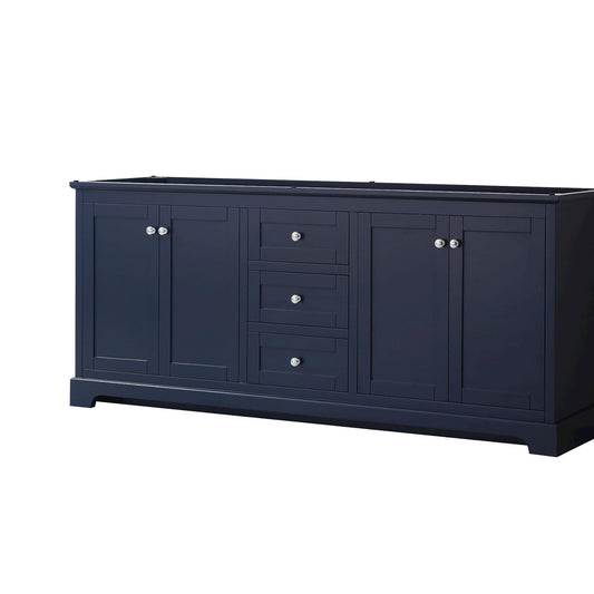 Wyndham Collection Avery 80" Double Bathroom Vanity in Dark Blue, No Countertop, No Sinks, Polished Chrome Trim
