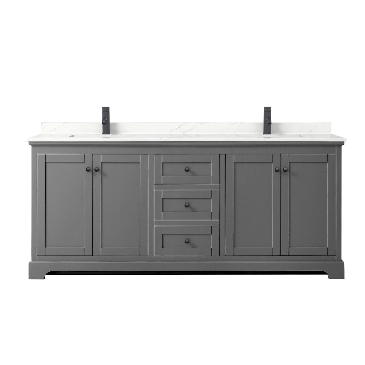 Wyndham Collection Avery 80" Double Bathroom Vanity in Dark Gray, Giotto Quartz Countertop, Undermount Square Sinks (1-Hole), Matte Black Trim