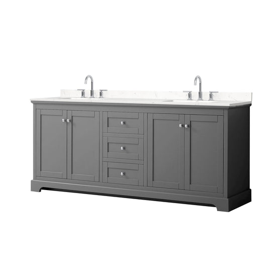 Wyndham Collection Avery 80" Double Bathroom Vanity in Dark Gray, Carrara Cultured Marble Countertop, Undermount Square Sinks (3-Hole), Polished Chrome Trim