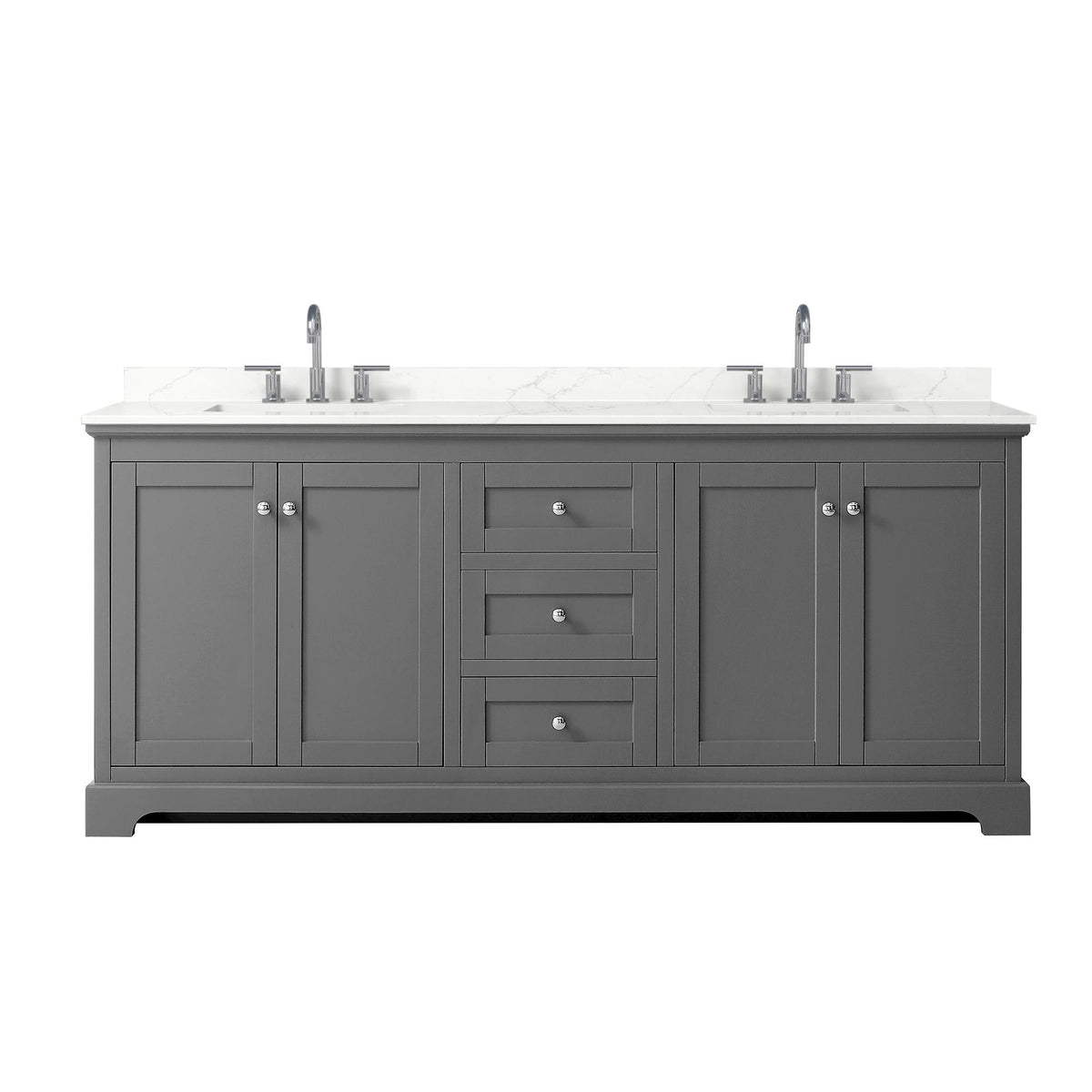 Wyndham Collection Avery 80" Double Bathroom Vanity in Dark Gray, Giotto Quartz Countertop, Undermount Square Sinks (3-Hole), Polished Chrome Trim