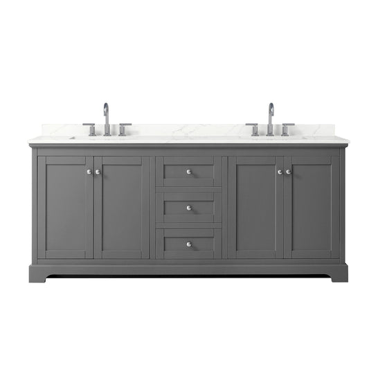 Wyndham Collection Avery 80" Double Bathroom Vanity in Dark Gray, Giotto Quartz Countertop, Undermount Square Sinks (3-Hole), Polished Chrome Trim